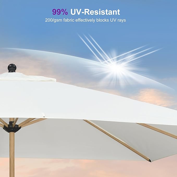 PURPLE LEAF 9' x 12' Patio Umbrella with Base Outdoor Umbrella Market Umbrella with Crank & 8 Ribs Aluminum Rectangular Table Umbrella Outdoor Patio for Backyard, Cream