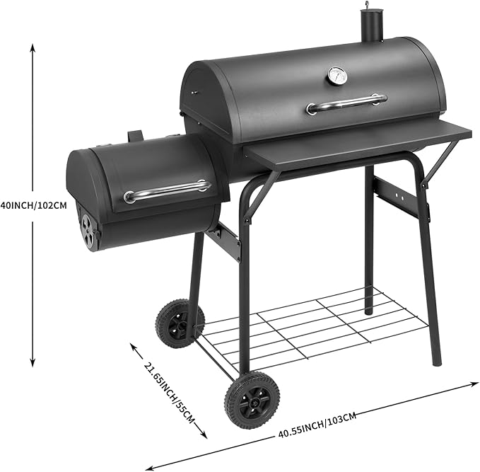 Charcoal Grill with Offset Smoker,BBQ Grills with Side Table,Outdoor Cooking with 535 Square Inches,Backyard Camping Picnics, Patio and Parties, Black by DNKMOR