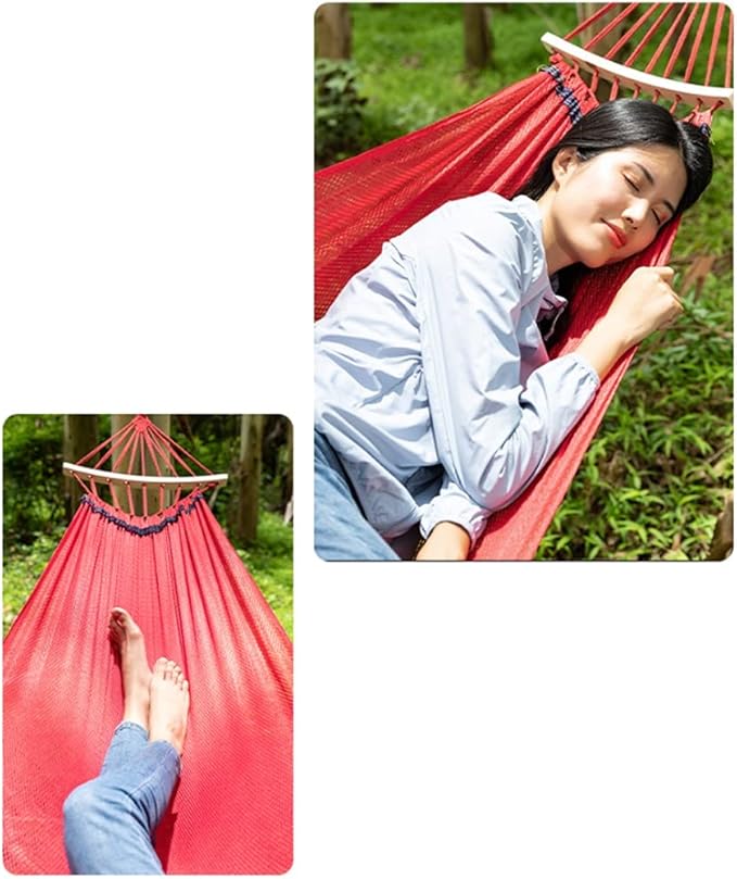 Camping Hammock, Outdoor Cotton Fabric Hammock, Comfortable Portable Camping Hammock with Tree Straps and Carrying Bag, Perfect for Patio Balcony Yard Garden(Dark Green)