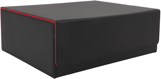 Large Capacity Card Deck Storage Box, 1800 Card Holder Case for Tarot Cards, 3 Rows with Magnetic Closure, PU Leather for Game Cards (Black Shell with Red Lining)