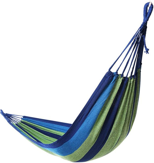 Double Hammock Canvas Swing for Outdoor Camping and Travel, Widened Portable Hanging Hammock with Thickened Blue Material, Suitable for Adults and Patio Garden Use