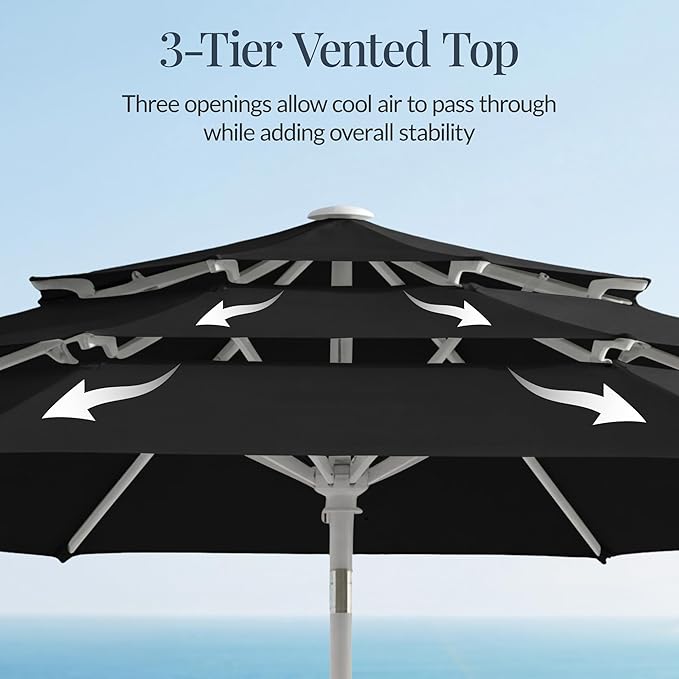 Best Choice Products 10ft 3-Tier Patio Umbrella White Pole, Outdoor Market Umbrella with Push Button Tilt and Crank Lift, Steel Pole Umbrella for Backyard Patio Pool Outdoor Shade