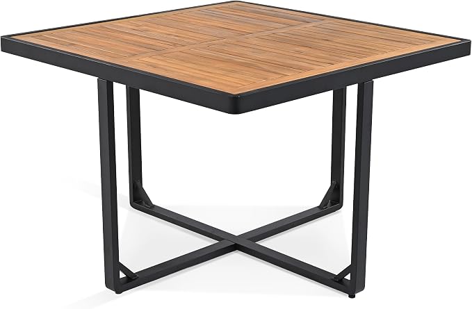 18-Piece Outdoor Patio Acacia Wood Dining Table Set, 2 Square Table with 8 Cushioned Chairs& 8 Stools, All-Weather Resistant Conversation Set with Metal Frame, Space-Saving Design for 8 (Gray-18P)