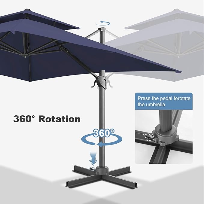 FLAME&SHADE 10 X 10 FT Cantilever Patio Umbrella - Large Square Offset Umbrella Outdoor Patio with 360-Degree Rotation and 3-Year Fade Resistance Fabric for Deck Pool Backyard Garden (Navy Blue)