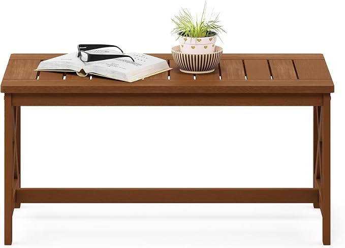 Furinno TIOMAN Outdoor Patio Coffee Table, Small Wood Outdoor Table with X-Frame Design, Teak Oil Finish Patio Side Table for Garden, Porch, Deck or Balcony, Light Wood