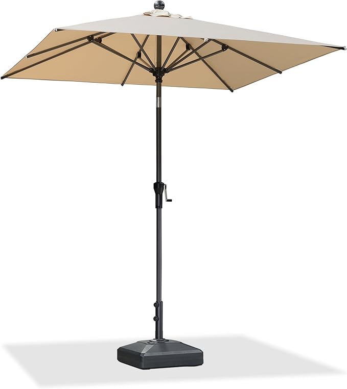 PURPLE LEAF 6.5' x 6.5' Square Patio Market Umbrella with Base Outdoor Table Umbrellas Aluminum Frame Sun Shade with 8 Sturdy Ribs Tilt for Garden Deck Lawn Pool Beige