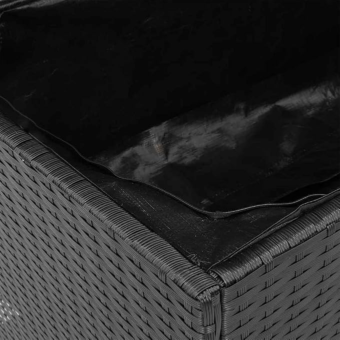 vidaXL Patio Storage Box, Bench Seat with Gas Spring Lid, Outdoor Storage Container for Toy Cushion Blanket, Black Poly Rattan Acacia Wood