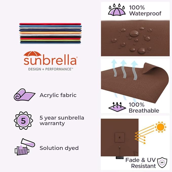 Midtown Umbrellas 9 x 9 Ft Outdoor Cantilever Patio Umbrella w/Sunbrella Bay Brown - Tilt 360° Rotate Offset Patio Umbrella, Deck Patio Umbrella, Backyard Umbrella & Garden Umbrella - Black Frame