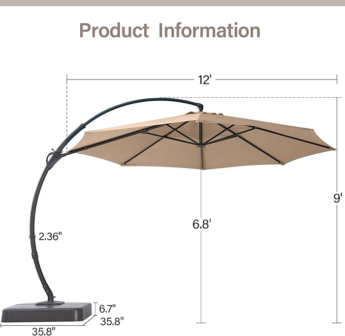 LAUSAINT HOME Outdoor Patio Umbrella with Base included, Deluxe Curvy Cantilever Umbrella Heavy Duty Offset Hanging Umbrella