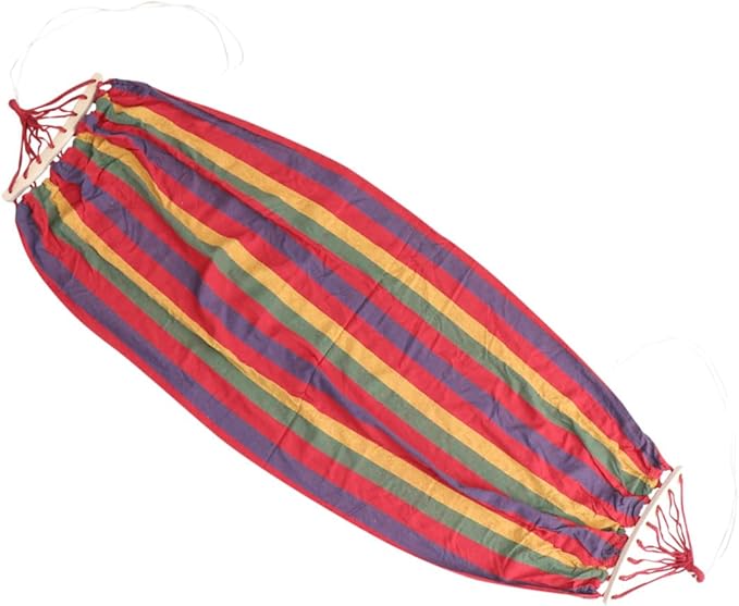 POPETPOP Single Person Rainbow Striped Outdoor Hammock Swing, Portable Leisure Canvas Cotton Fabric with Anti-tip Design, Suitable for Patio Garden and Camping