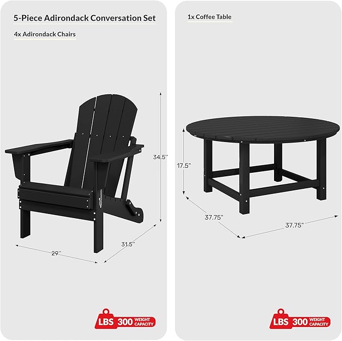 Costaelm Patio Conversation Set, 5 Piece Balcony Furniture, Small Patio Firepit Furniture Outdoor Adirondack Round Coffee Table and Chair for Backyard Lawn Porch Pool Garden, Red