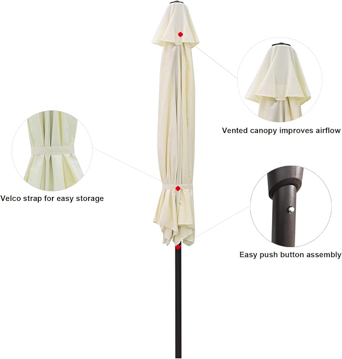 C-Hopetree 9 ft Half Round Outdoor Patio Market Wall Umbrella with Tilt, Ivory