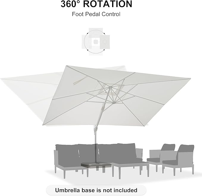 PURPLE LEAF 10' × 13' Patio Umbrella White Cantilever Umbrella Aluminum Square Outdoor Offset Umbrella Hanging Windproof with 360° Rotation for Garden Deck Pool, White
