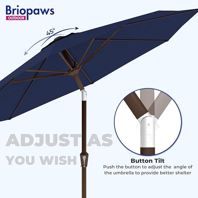 BRIOPAWS 9FT Patio Umbrella with Base Included | Outdoor Table Umbrellas | Push Button Tilt & Crank | 8 Sturdy Fiberglass Ribs | Waterproof | Heavy Duty for Garden Lawn DeckBackyard & Pool