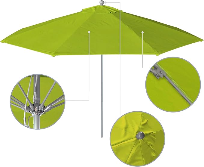 California Umbrella 11Ft Commercial Grade Sunbrella Fabric Market Umbrella, Pulley Lift, Aluminum/Fiberglass, 2mm pole wall, Silver Frame, Macaw Fabric