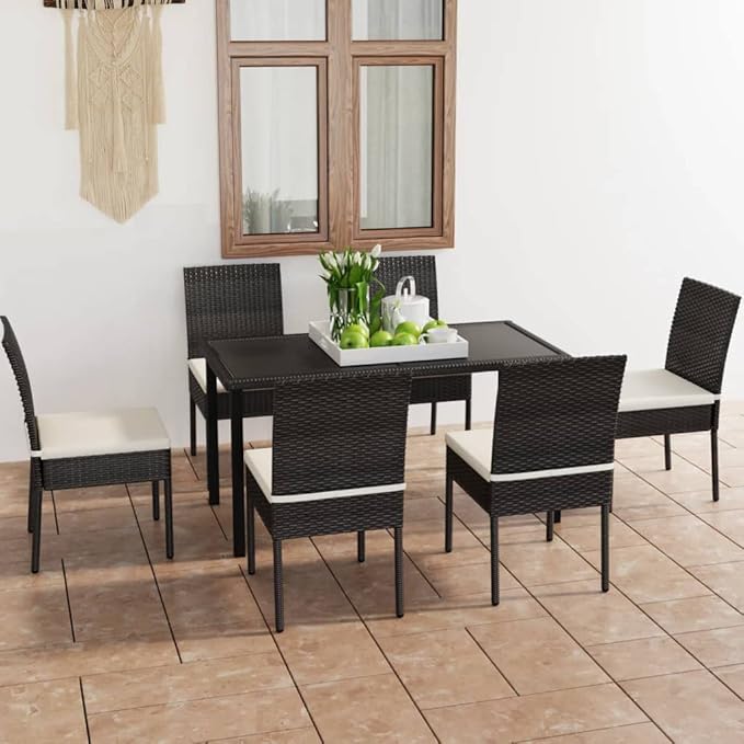 Patio Dining Set,Outdoor Seating Set,Patio Conversation Sets,Patio Table,for The Patio, Deck, Front Porch, Poolside or Balcony Poly Rattan Black