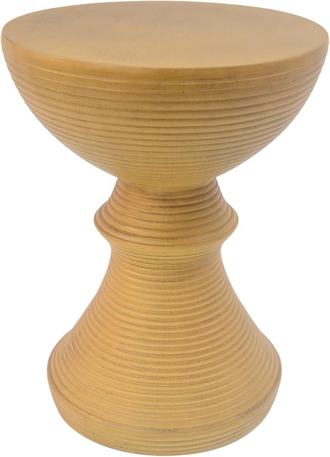 Christopher Knight Home Sunny 16" Outdoor Side Table with Hourglass-Shaped, Concrete Patio Side Table with Ribbed Design, Round Patio End Table, Wood-Like Finish Accent Table for Poolside, Natural