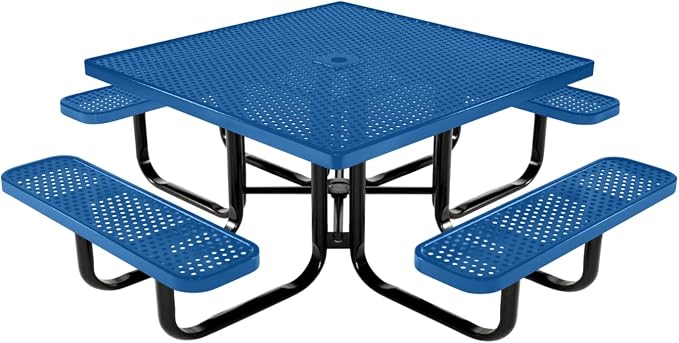 COATEDOUTDOORFURNITURE Heavy-Duty Portable Outdoor Kids Table with Umbrella Hole, Punched Steel Kids Picnic Table, Commercial-Grade, Made in America (46 in, Square, Childrens, Textured Light Blue)
