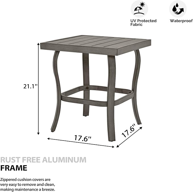 HAPPATIO Patio Outdoor Side Table, Modern Aluminum Square Table for Outside, Easy Assembly and Maintenance with Adjustable Feet for Deck, Pool, Balcony
