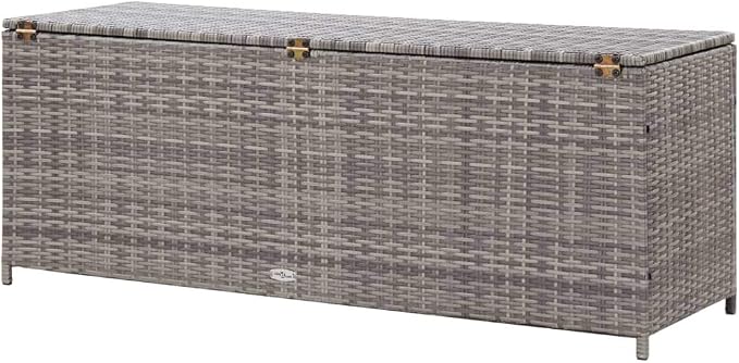 Patio Storage Box,outdoor cushion storage,box,patio furniture,for Patio, Lawn, Backyard, Outdoor, Gray 59.1"x19.7"x23.6" Poly Rattan