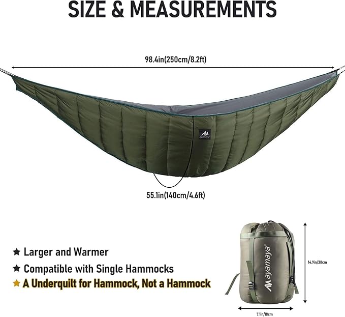 AYAMAYA Single Hammock Underquilt Green + Hammock Bug Net with Hanging Bag