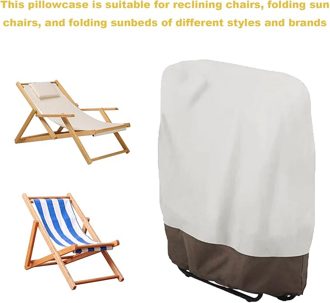 420D Oxford Waterproof UV Resistant Outdoor Zero Gravity Folding Chair Cover Waterproof Dustproof Lawn Patio Furniture Covers All Weather Protection Garden Chairs Cover (Beige+Coffee color)