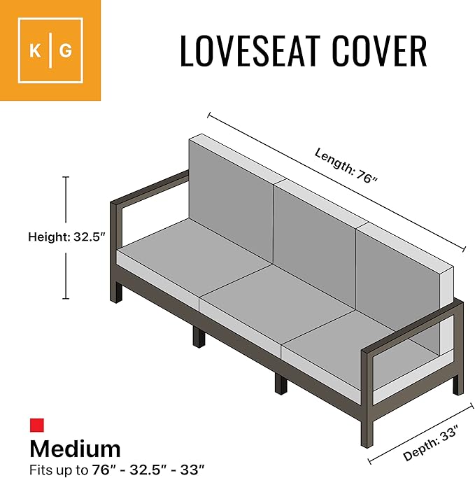 KHOMO GEAR - PANTHER Series - Waterproof Heavy Duty Outdoor Lounge Loveseat Sofa Patio Cover - Medium - 2 & 3 Seats, Black