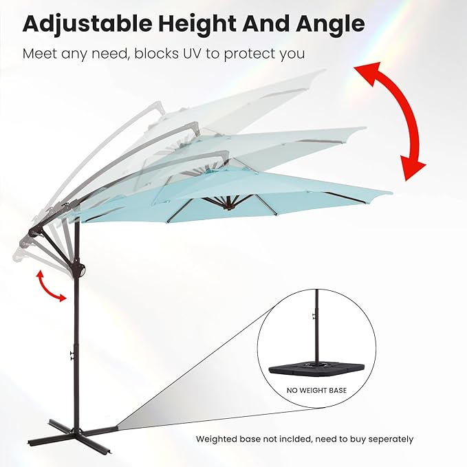 10FT Patio Umbrella, Outdoor Offset Cantilever Umbrella with Sturdy 8 Ribs, Easy Tilt Adjustment for Backyard Pool Garden,Light Blue
