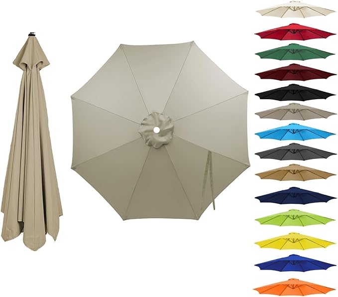 6 Ribs 8 Ribs Patio Umbrella Replacement Canopy 6.5ft 7.5ft 8.2ft 8.8ft 9.8ft 11.5ft, Waterproof UV Protective Parasol Umbrella Fabric, Easy to Install (Canopy Only)