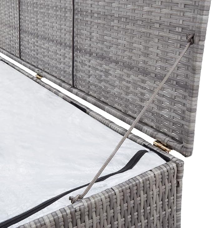 Grey Synthetic Poly Rattan Rectangular Outdoor Storage Box Collapsible Garden Patio Furniture for Deck Terrace and Poolside Use