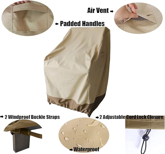 Outdoor High Back Chair Cover, Heavy Duty Waterproof Patio Swivel Chair Covers - Fade Resistant Patio Standard Dining Chair Cover 2 Pack - 26W x 28D x 37.5H inch Beige & Brown