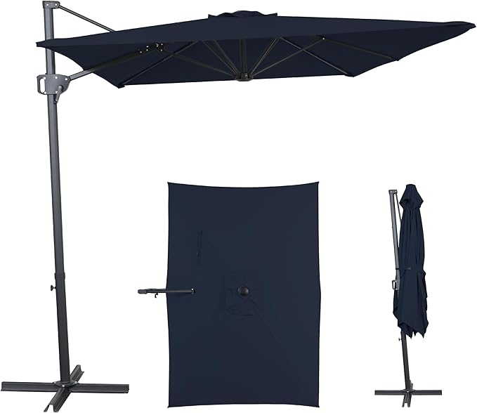 10FT Offset Patio Umbrella, Cantilever Hanging Umbrella with Infinite Tilt, Fade-Resistant Water-Repellent Canopy & Cross Base for Yard, Garden & Deck