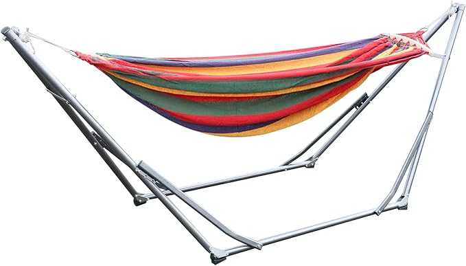 Double Hammock, Portable Hammock with Space Saving Metal Stand and Carrying Bag, Heavy Duty Hammock with Stand for Indoor Outdoor Courtyards Porch Deck Garden, 440 lb Capacity (Red)
