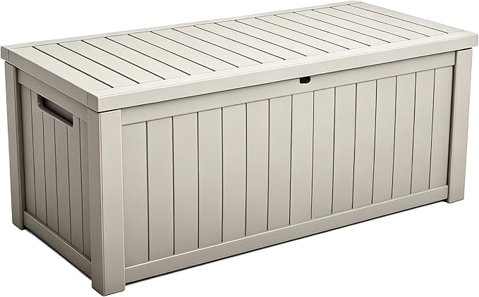Outdoor Storage Solution with Deck Box Design, Multi-purpose Patio Furniture for Garden Tools, Shoe Storage & Cushions, Strong Storage Bins with Lids Style (beige)