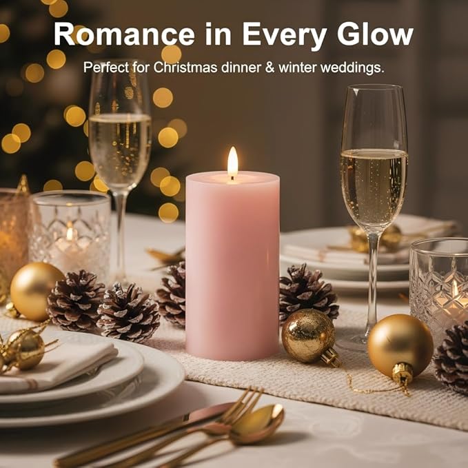 Pink Flameless Candles with Remote and Timer, Real Wax LED Pillar Candles for Living Room Decor, Battery Operated Fake Candles for Bedroom Bathroom Shelf Wedding Home Decor Valentines Day Decorations