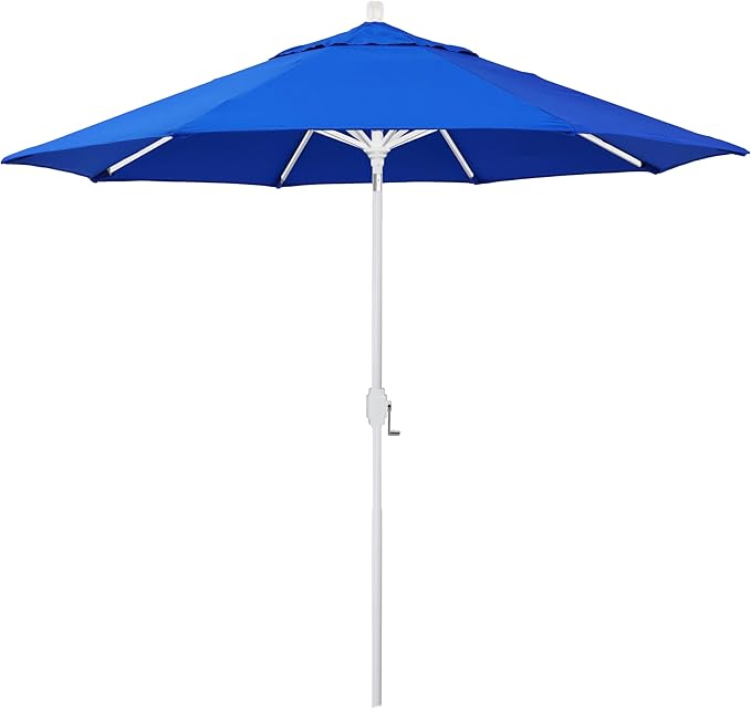 California Umbrella 12-Year-Non-Fading, 9Ft Premium Sunbrella Patio Umbrella, Hand-Crank, Button-Tilt, White Frame, Pacific Blue Fabric