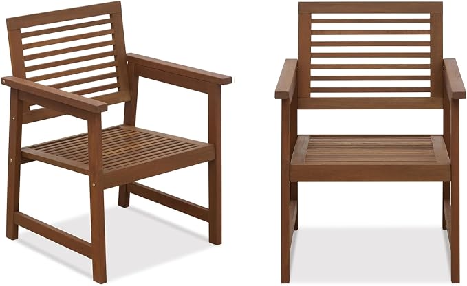 Furinno TIOMAN Patio Chair, Set of Two, Outdoor Lawn Chair, Armchair Without Cushion, for Patio, Garden, Porch, Light Wood