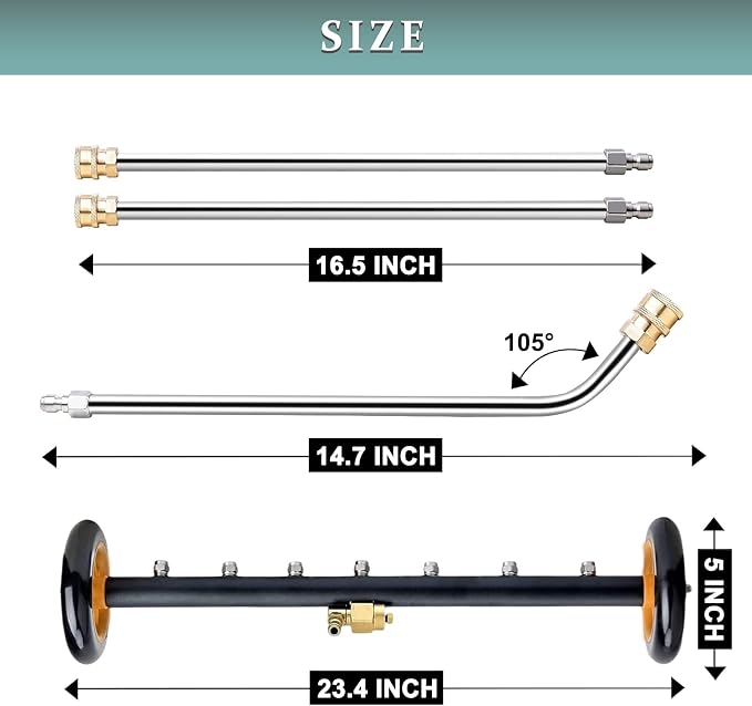Pressure Washer Undercarriage Cleaner, Upgrade Extended 24 Inch Power Washer Surface Cleaner Attachments with 7 Nozzles, UnderCar Wash Water Broom w/ 2 Pcs Extension Wand 1 Pc 75°Angled Wand 4000 PSI