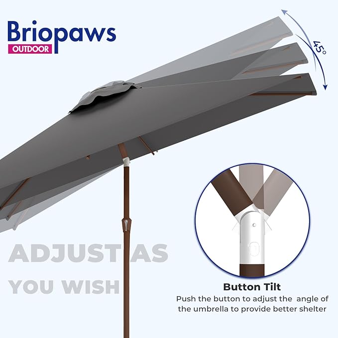 BRIOPAWS 6.5X10 FT Rectangular Patio Umbrella with Base Included | Rectangle Outdoor Umbrellas | 6 Sturdy Steel Ribs | Push Button Tilt & Crank | Heavy Duty for Garden Lawn Deck Backyard Pool |