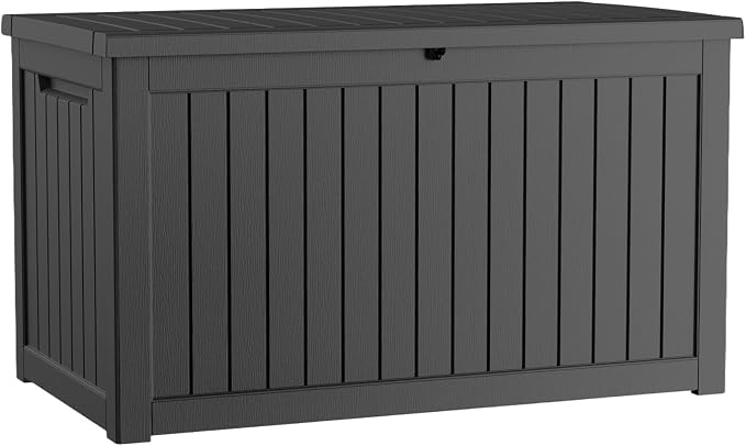Pepe Tee Waterproof Resin Deck Box, Outdoor Storage Bin for Patio Furniture Cushions, All-Weather Garden Organizer & Seating Bench, Black
