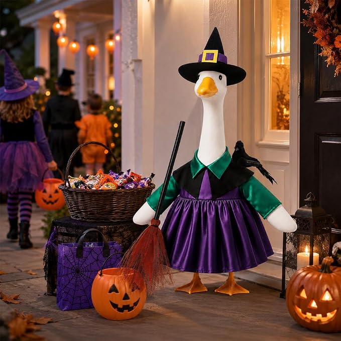 Celltestria Halloween Goose Outfit Witch Lawn Porch Goose Clothes Fall Halloween Crow Goose Costume for 23" Geese Outdoor Patio Yard Lawn Decoration