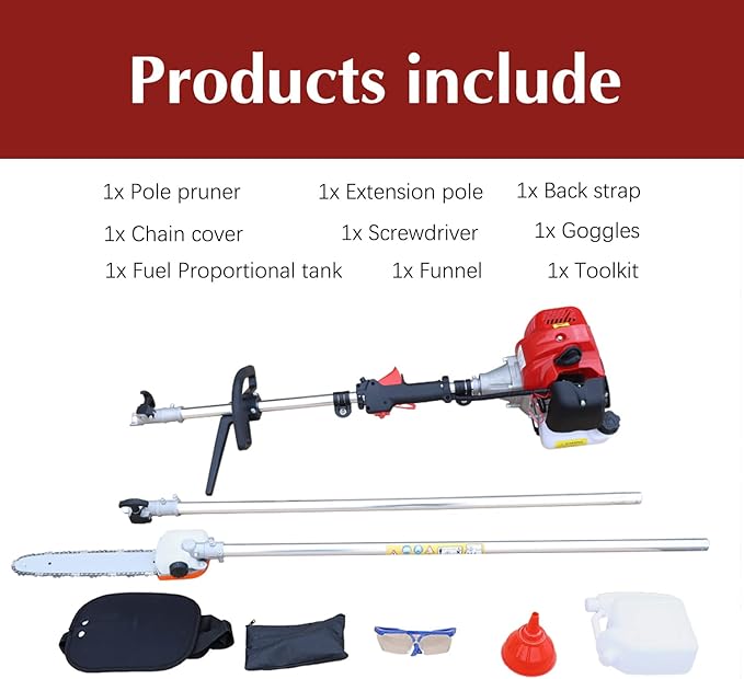 Pole Saw 16-FT Height Reachable Powerful Gas Pole Chainsaw 42.7CC 2-Cycle Cordless Extension Pole Saw with 11 inch Cutting Bar Tree Trimmer Long Reach Saw