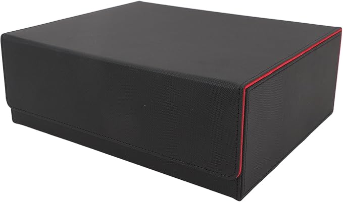 Card Deck Storage Box, Large Capacity Soft PU Leather Magnetic Closure Card Deck Box for Tarot and Game Cards, 3 Rows Design for Easy Sorting (Black with Red Lining)
