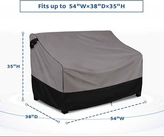 FORSPARK Patio Sofa Cover Waterproof, Heavy-Duty 2-Seater Outdoor Loveseat Cover, Universal Fit for Small Couches & Benches, Fits up to 54”W x 38”D x 35”H