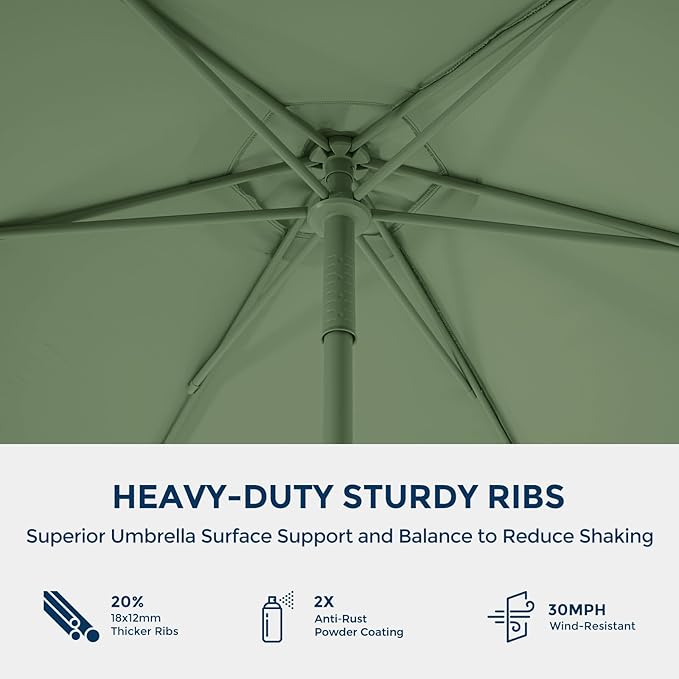 HOMSHADE 7.5ft Outdoor 1S Push-Up Patio Umbrella - Market Table Pool Deck Umbrella UPF50+ UV Protection with 6 Sturdy Ribs for Balcony, Garden, Lawn, Backyard (Light Green)