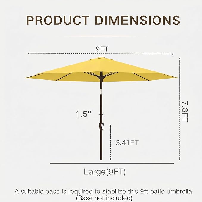 Kingdura 9FT Outdoor Patio Umbrella, Market Table Umbrella with Push Button Tilt and Crank, 8 Sturdy Fiberglass Ribs, UV Protection for Pool, Lawn, Deck, Backyard, Garden (Yellow)