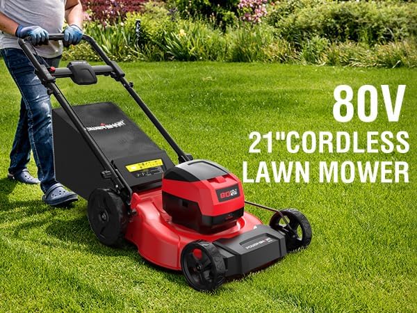 PowerSmart 80V 21in Cordless Push Lawn Mower,Brushless Battery Lawn Mower with 6.0Ah Battery and Charger
