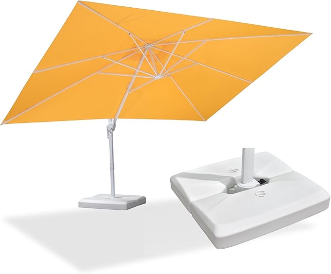 PURPLE LEAF 10' × 13' Patio Umbrella With Base White Cantilever Umbrella Square Outdoor Offset Umbrella Windproof with 360° Rotation for Garden Deck Pool, Yellow