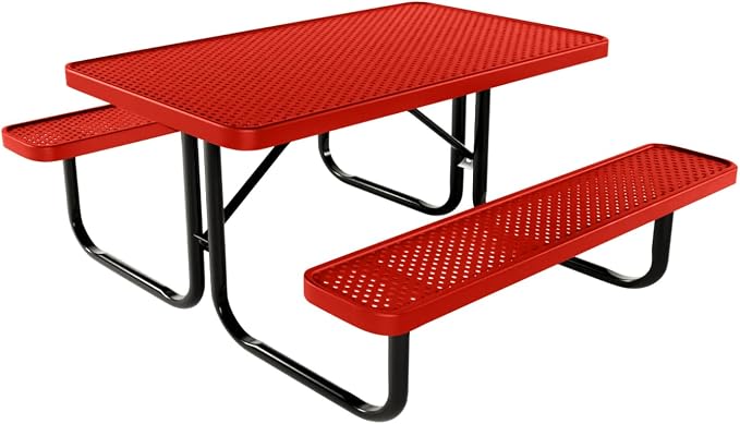 COATEDOUTDOORFURNITURE Heavy-Duty Portable Outdoor Kids Table, Punched Steel Kids Picnic Table, Commercial-Grade Picnic Table, Made in America (4ft Rectangular, Childrens, Red)