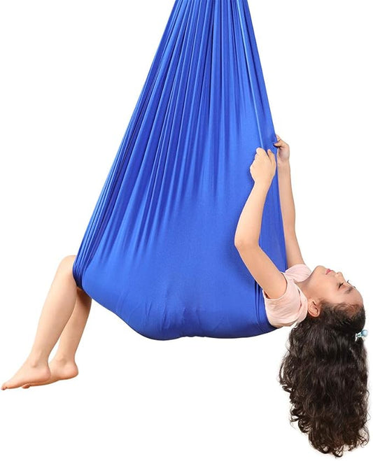 Kids Sensory Therapy Swing Hammock Children's Swing Hammock Indoor Elastic Cuddle Pod Swing for Autism Boys Girls with ADHD SPD Asperger's Sensory Integration Special Needs (Blue)